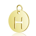 Pendentif rond en acier inoxydable doré avec lettre H ajourée et fini poli - Or Lettre Creuse H (T514G-H)