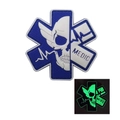 Luminous blue and white PVC medic skull tactical patch with star of life and heartbeat line - Blue White Luminous MEDIC