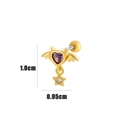 Gold-plated heart stud with purple zircon wings and dangling star charm, 1.0cm x 0.95cm - Purple Devil Heart Style (3#) / Gold Yellow