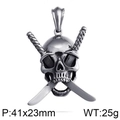 Punk skull and cross swords titanium steel pendant with vintage silver finish, 41x23mm - Cross Swords Skull Pendant (KP79430-BD)