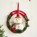 Corona de Navidad de ratán con muñeco de nieve de 50cm y pancarta de Merry Christmas - Guirnalda de Navidad B - Estilo Gorro Puntiagudo Rojo