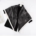 Minimalist geometric print silk scarf in black and beige displayed on a white background - Argyle-Black