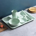 Eco-friendly wheat straw dinnerware set in light green with divided plate and utensils - Nordic Green