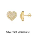 Elegant gold heart earrings set with moissanite diamonds in 925 sterling silver - E15555 Pave Heart Style (Gold)