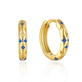 Eleganti orecchini a cerchio in argento s925 dorato con incisione a stella e zircone blu - Zircone Blu - Colore Oro