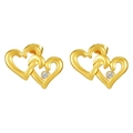 Golden double heart earrings with crystal zircon inlay and polished finish for women - Intertwined Heart Rhinestone Inlay (MS-618)
