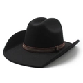 Chapeau de cowboy noir classique en laine avec ruban ethnique tissé et larges bords - M (56-58cm) / Noir