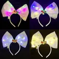 Luminous Christmas bow headbands with colorful LED lights and mesh snowflake details - Christmas Bowknot Headband With Bell