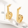 Detailed technical diagram of gold J-shaped earrings showing 3.7cm height and 0.9cm width - Gold J-Shape Geometric