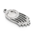 Ciondolo Hamsa in argento con pietre di zircone e incastonatura tonda su sfondo bianco - Colore Acciaio (KLJ4078-Z)