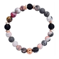 Bracciale in pietra lavica e rodonite con corona in oro rosa e perla metallo meteora - Rosa Rosso Rosa