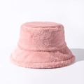 Plush faux rabbit fur bucket hat in soft pink, minimalist warm winter headwear for women - Pink