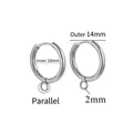 Silver 10mm inner diameter stainless steel hoop earrings with 2mm parallel loop for DIY - Parallel Steel - Inner 10mm Outer 14mm