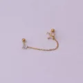Gold stainless steel double piercing earring with flower stud and cubic zirconia chain - 4# Five-Petal Flower Style / Gold