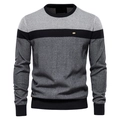 Pull en maille rayé gris et noir pour homme avec col rond et finitions côtelées - M / gris foncé