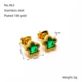 18K gold plated stainless steel star stud earrings with green zircon inlays - Peacock Green Zirconia
