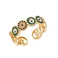 18K gold plated evil eye adjustable open ring with green enamel and cubic zirconia stones - Adjustable Open / 10113-Green