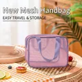 Pink mesh beach toy storage bag with purple handles for outdoor travel and beach fun - Oversized Dopamine Toiletry Bag Pink 26x21x10cm