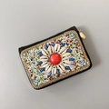 Bohemian handmade beaded coin purse with shell flower pattern and golden zipper detail - No.39 (Shell & Red Stone)