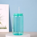 Sublimations 12oz mattierter mintgrüner Glasbecher mit Bambusdeckel und Kunststoffstrohhalm - 16OZ Einschichtig Kunststoffdeckel Grün