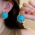 Boucles d'oreilles vintage dorées avec pierres turquoises et cristaux verts émeraude - 45# Boucles d'oreilles turquoise synthétique strass bleu doré (aiguille en argent)