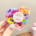 Colorful ruffled hair elastics for girls in a heart-shaped gift box with rainbow sticker - Bright Color (50Pcs Boxed)