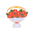 Golden alloy napkin ring with a red and white flower bouquet design on white background - Z1069-4 (Red Yellow Flower Bouquet)