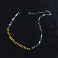 Minimalist Cuban link necklace in gold and silver mix on black satin background - Necklace 1 (Gold & Silver Stitching)