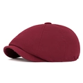 Classic newsboy cap for men and women in dark red cotton twill fabric finish - Octagonal Style / Burgundy