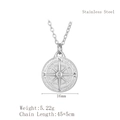 Silver stainless steel compass pendant necklace with 45+5cm chain for women - LN1780 Star Compass / Silver