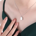 Minimalist silver geometric square pendant necklace with zircon starburst engraving - 40+5cm / P429-Steel Square Plate