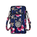 Crossbody phone bag with navy blue vertical stripes and floral print patterns - Blue Stripe Pink Flower