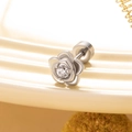 Silver rose flower stud earring with crystal center and secure screw back design - Silver Flower with White Gemstone (Single)