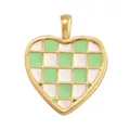 Modern heart shaped pendant featuring a green and white checkered enamel pattern in gold - ABG0614-Mint Green Checkerboard (Heart)