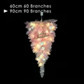 Pink inverted Christmas tree with LED lights and Merry Christmas sign in 60cm or 90cm - Pink Bead Chain Upside Down Tree 90cm With Lights
