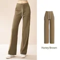 High-waisted wide leg yoga pants with drawstring in Honey Brown color - S / Bottoms / Honey Brown