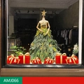 Window display view showing 170x50cm red gift box and gold snowflake static stickers - Christmas Gift Box Window Set (AMJ066)