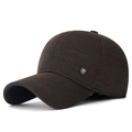 Herren Winter Baseballkappe mit Ohrenklappen aus dunkelbraunem gestreiftem Stoff - Kaffeebraun