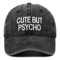 Casquette de baseball noire délavée avec broderie Cute But Psycho pour look urbain - Taille unique / Noir