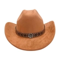 Chapeau de cowboy classique en daim marron avec bande cloutée et badge métallique vintage - Taille unique / Kaki