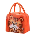 Insulated orange lunch bag featuring a cute cartoon tiger print and sturdy handles - Orange Tiger