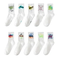 Zehnerpack weiße Crew-Socken mit bunten Graffiti-Prints und gerippten Bündchen - Einheitsgröße / Weiße Serie