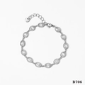 Silver stainless steel bracelet set featuring fourteen oval zircon stones and adjustable clasp - Silver Bracelet (B706)