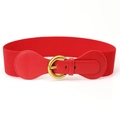 Cintura elastica rossa con fibbia rotonda in metallo dorato e dettagli in pelle PU - Rosso