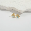 Gouden strik oorknopjes met blauw emaille boze oog en fonkelende kristallen accenten - Strik Stijl / Witte Strik