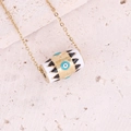 Gold evil eye cylinder pendant necklace with blue zircon and enamel on stone base - Black And White Enamel Evil Eye Cylinder Style (1#)