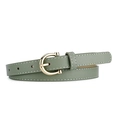 Green faux leather belt for women featuring a gold C-shaped buckle and white stitching - L 106cm W 1.8cm / Light Green-Gold Buckle