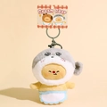 Cute Butter Bear plush keychain in a grey fish hood with a metal lobster clasp - Grey/Yellow Fish Plush