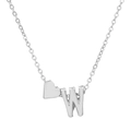 Silver heart necklace with initial W pendant in metallic finish on white background - Letter W (10065)