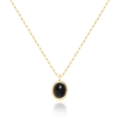 Retro black opal oval pendant necklace with 18K gold paperclip chain for women - Black Cat's Eye / Black